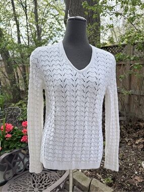 Northern Reflections 100% Cotton Women's Cream Colour V-Neck Knit Sweater Size S